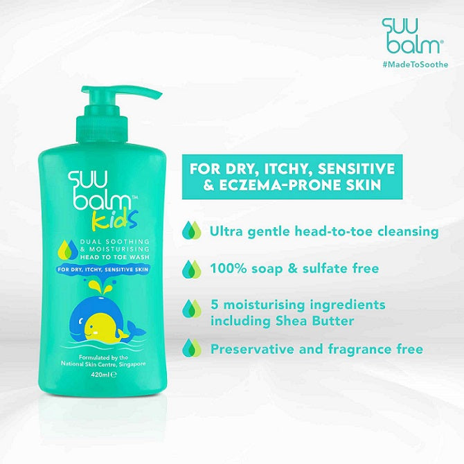 Suu Balm Kids Dual Soothing & Moisturising Head To Toe Wash 420ml