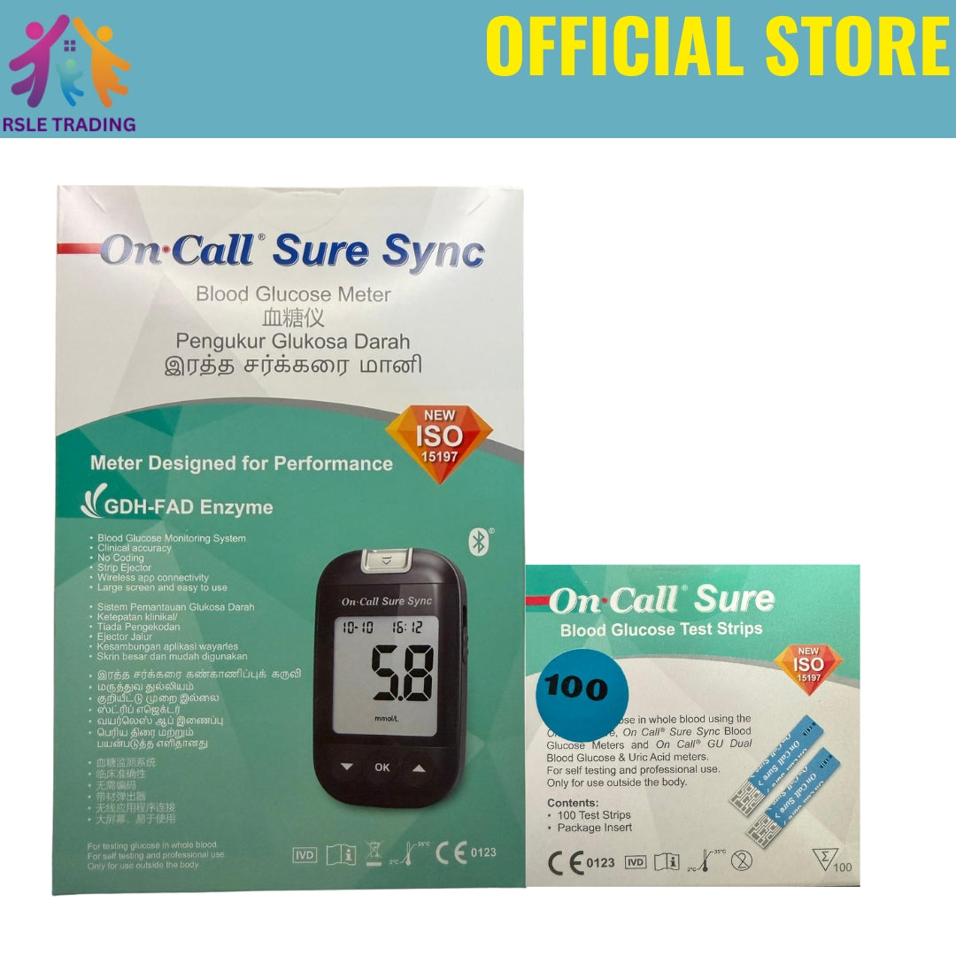 On Call Sure Sync Blood Glucose Meter + Test Strip 100s Set