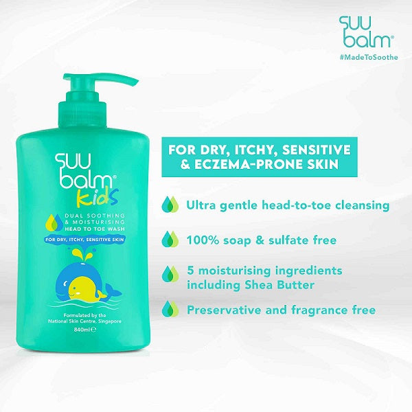 Suu Balm Kids Dual Soothing & Moisturising Head To Toe Wash 840ml