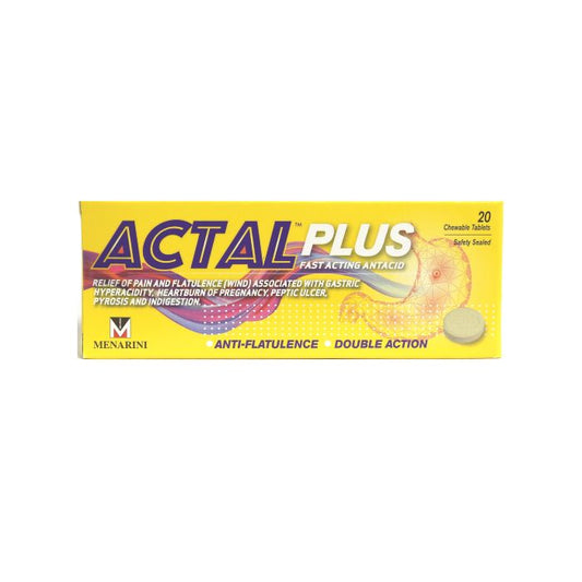 Actal Plus Fast Acting Antacid Tablets (Relieves Gastric Pain, Heartburn & Stomach Discomfort) 20s