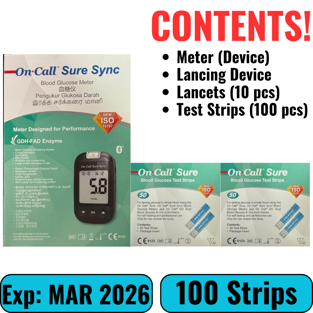 On Call Sure Sync Blood Glucose Meter + Test Strip 100s Set