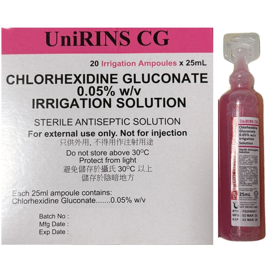 Unirins Chlorhexidine 20pcs (1 Box) 0.05% Sachet 25ml