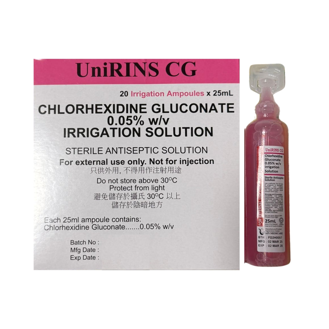 Unirins Chlorhexidine 20pcs (1 Box) 0.05% Sachet 25ml