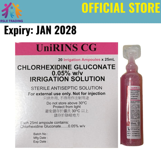 Unirins Chlorhexidine 20pcs (1 Box) 0.05% Sachet 25ml