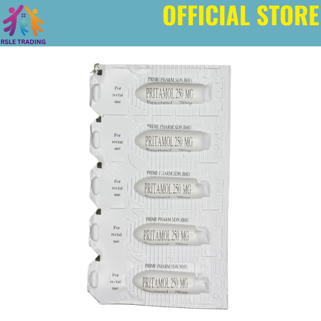 Pritamol Suppositories 250mg 5’s – Paracetamol Fever & Pain Relief for Children