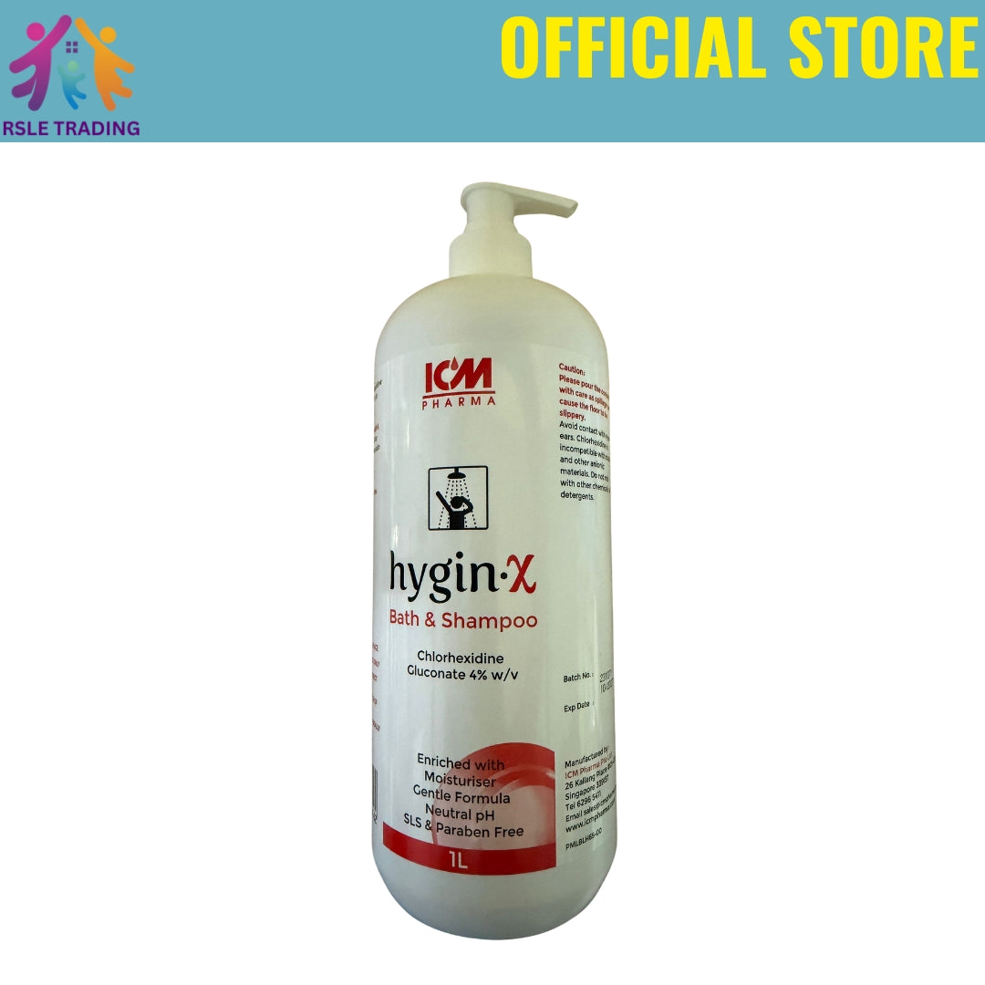 Hygin-X Bath & Shampoo 1L Chlorhexidine 4% Antibacterial Protection Hygin X