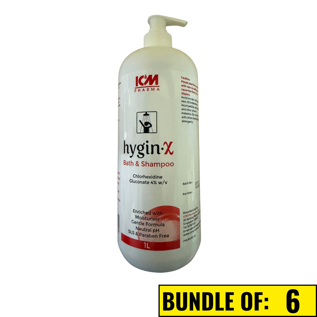 Hygin-X Bath & Shampoo 1L Chlorhexidine 4% Antibacterial Protection Hygin X