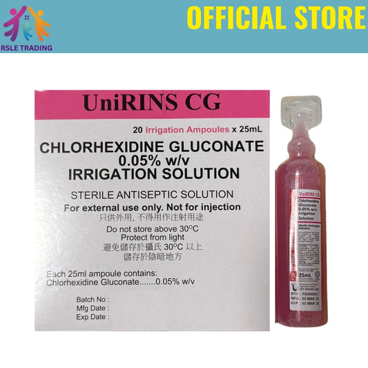 Unirins Chlorhexidine 20pcs (1 Box) 0.05% Sachet 25ml