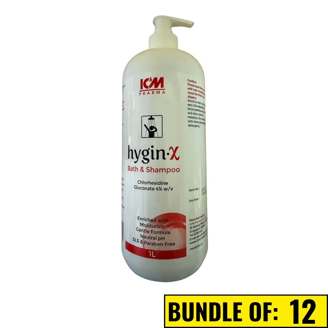 Hygin-X Bath & Shampoo 1L Chlorhexidine 4% Antibacterial Protection Hygin X